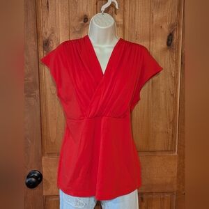 Evan Picone Red Faux Wrap Blouse with‎ Cap Sleeves